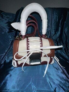 Steve Madden White and Brown Mini Lace-Up Satchel